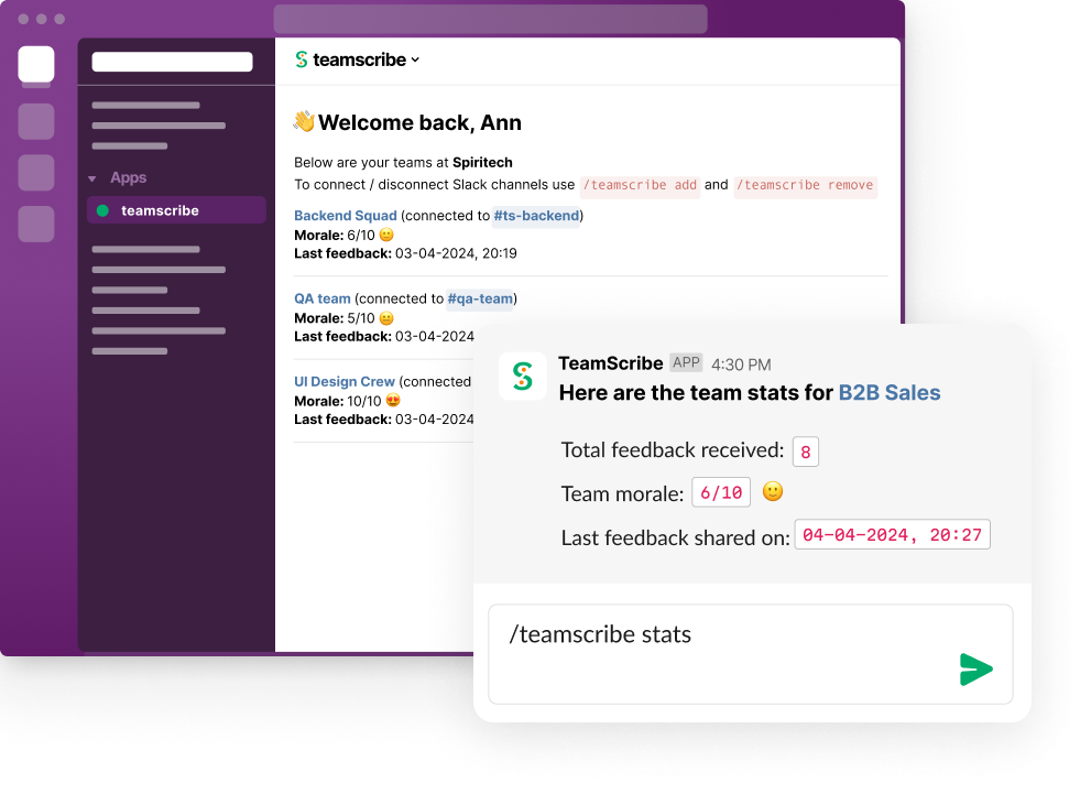 TeamScribe slack app UI